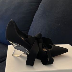 Dior Black Neoprene Lucite Etoile Wedge Pumps